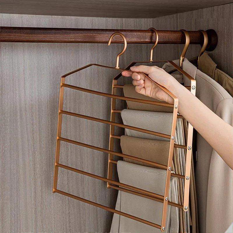 Matte Gold/Silver 5 in 1 Multi-Layer Pants Trouser Hanger │ Wardrobe Clothes Hanging Rack - Besontique Home