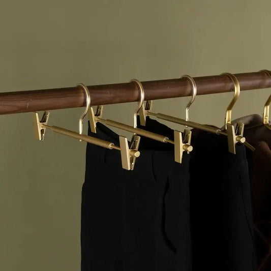 Matte Gold/Silver Skirts Pants Hangers with Clip │ Metal Clothes Wardrobe Trouser Rack - Besontique Home