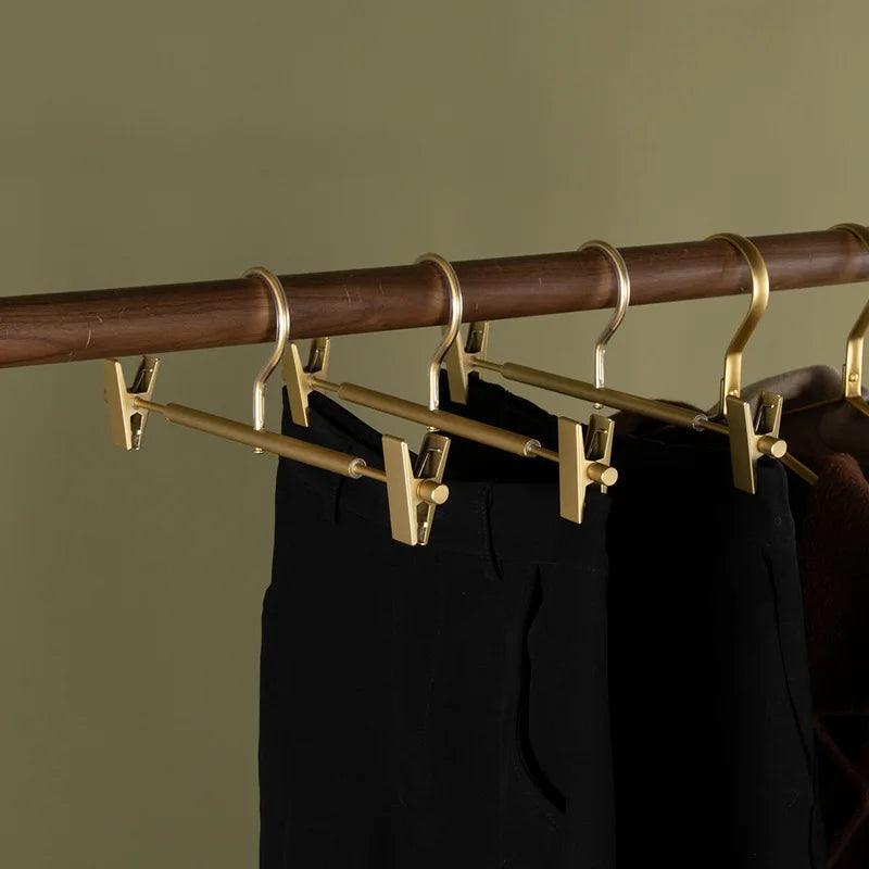 Matte Gold/Silver Skirts Pants Hangers with Clip │ Metal Clothes Wardrobe Trouser Rack - Besontique Home