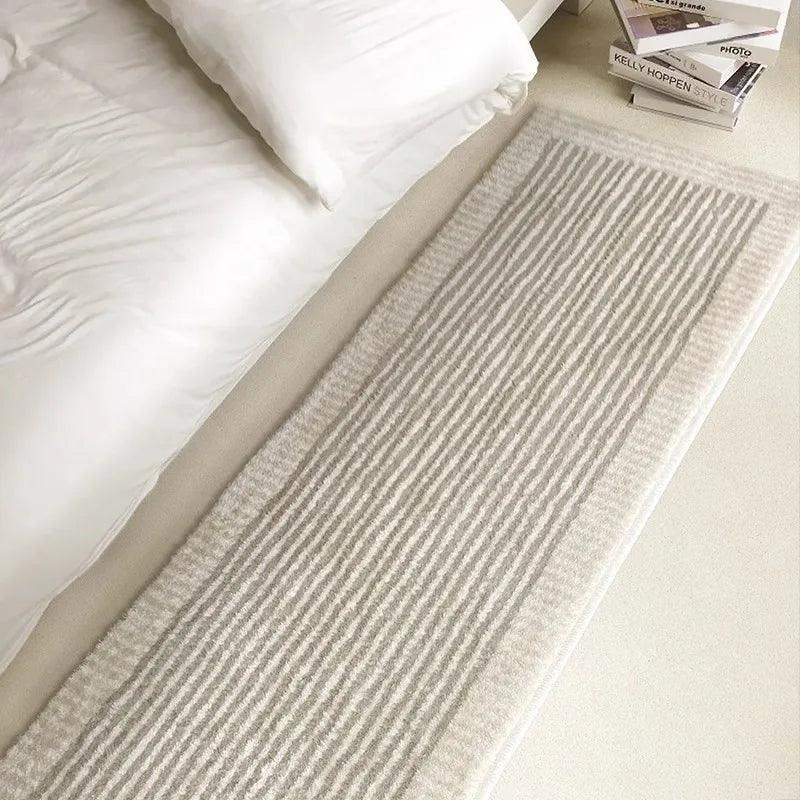 Minimal Design Bedroom Long Tufted Rug │ Japandi Style Pattern Anti Slip Fluffy Long Floor Mat Runner - Besontique Home