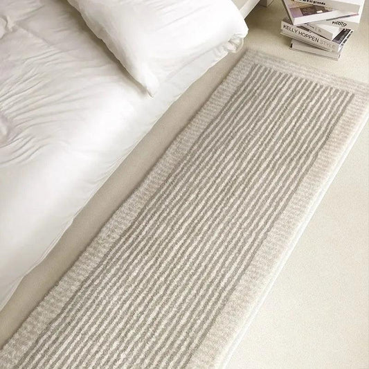 Minimal Design Bedroom Long Tufted Rug │ Japandi Style Pattern Anti Slip Fluffy Long Floor Mat Runner - Besontique Home