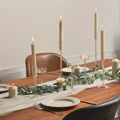 Minimal Glass Candlesticks Candle Holder Set │ Modern Nordic Transparent Tall Candle Stand - Besontique Home