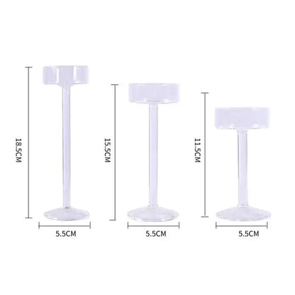 Minimal Glass Candlesticks Candle Holder Set │ Modern Nordic Transparent Tall Candle Stand - Besontique Home