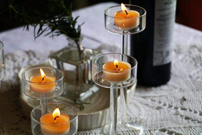 Minimal Glass Candlesticks Candle Holder Set │ Modern Nordic Transparent Tall Candle Stand - Besontique Home