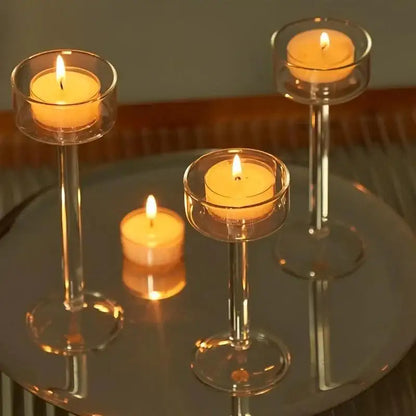 Minimal Glass Candlesticks Candle Holder Set │ Modern Nordic Transparent Tall Candle Stand - Besontique Home
