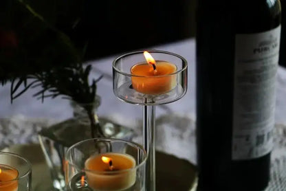 Minimal Glass Candlesticks Candle Holder Set │ Modern Nordic Transparent Tall Candle Stand - Besontique Home