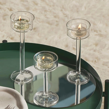 Minimal Glass Candlesticks Candle Holder Set │ Modern Nordic Transparent Tall Candle Stand - Besontique Home