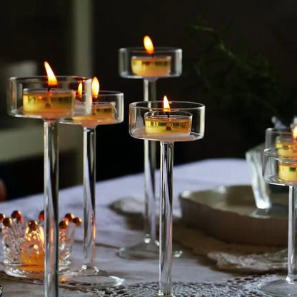 Minimal Glass Candlesticks Candle Holder Set │ Modern Nordic Transparent Tall Candle Stand - Besontique Home