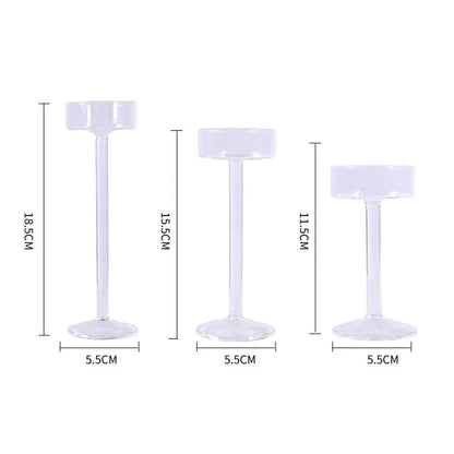Minimal Glass Candlesticks Candle Holder Set │ Modern Nordic Transparent Tall Candle Stand - Besontique Home