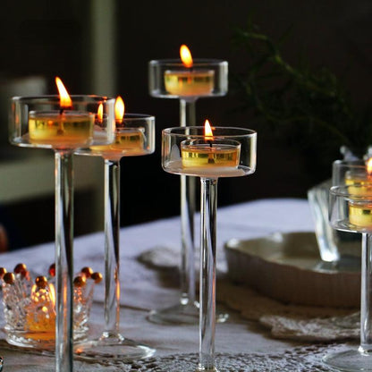 Minimal Glass Candlesticks Candle Holder Set │ Modern Nordic Transparent Tall Candle Stand - Besontique Home