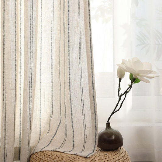 Minimal Linen Cotton Stripe Curtain │ Modern Simple Long Wide Window Drapes - Besontique