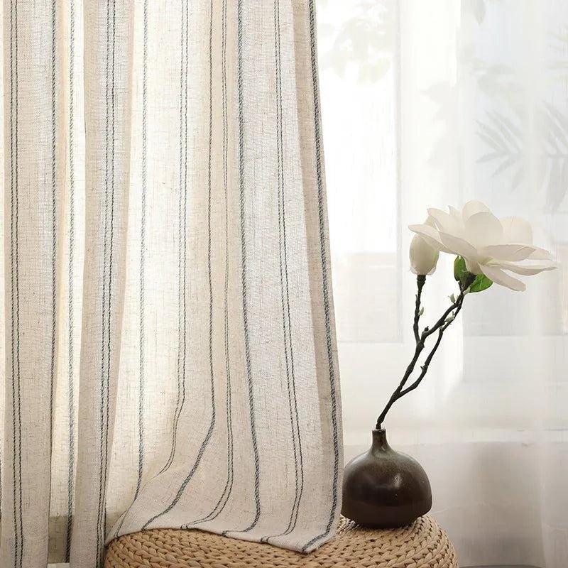 Minimal Linen Cotton Stripe Curtain │ Modern Simple Long Wide Window Drapes - Besontique Home