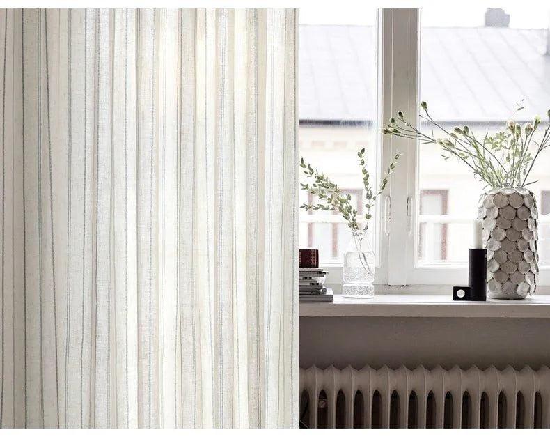 Minimal Linen Cotton Stripe Curtain │ Modern Simple Long Wide Window Drapes - Besontique Home