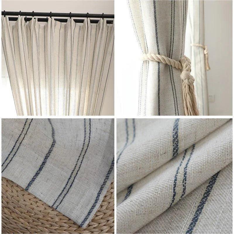 Minimal Linen Cotton Stripe Curtain │ Modern Simple Long Wide Window Drapes - Besontique Home