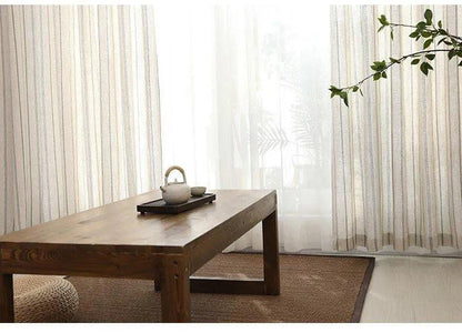 Minimal Linen Cotton Stripe Curtain │ Modern Simple Long Wide Window Drapes - Besontique Home