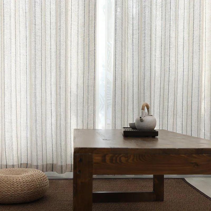 Minimal Linen Cotton Stripe Curtain │ Modern Simple Long Wide Window Drapes - Besontique Home