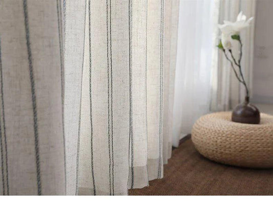 Minimal Linen Cotton Stripe Curtain │ Modern Simple Long Wide Window Drapes - Besontique Home