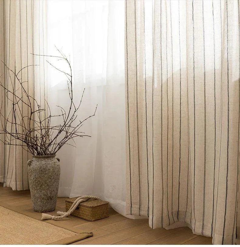 Minimal Linen Cotton Stripe Curtain │ Modern Simple Long Wide Window Drapes - Besontique Home