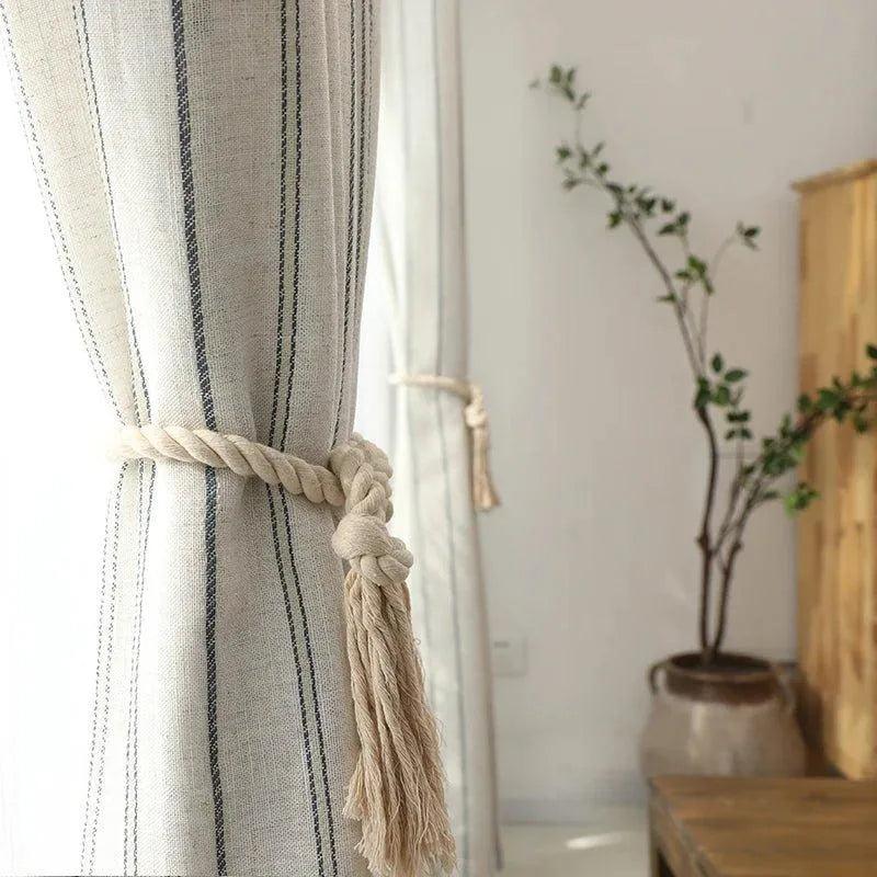 Minimal Linen Cotton Stripe Curtain │ Modern Simple Long Wide Window Drapes - Besontique Home