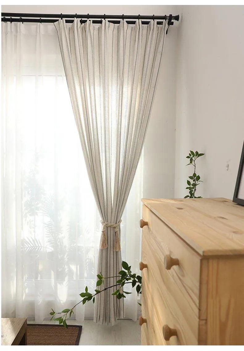 Minimal Linen Cotton Stripe Curtain │ Modern Simple Long Wide Window Drapes - Besontique Home