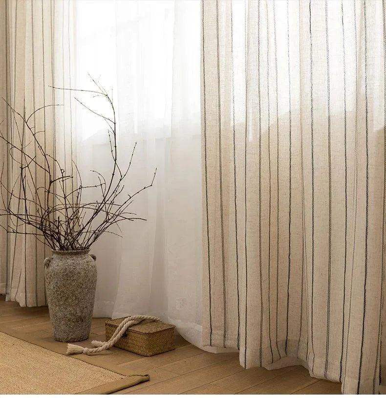 Minimal Linen Cotton Stripe Curtain │ Modern Simple Long Wide Window Drapes - Besontique Home