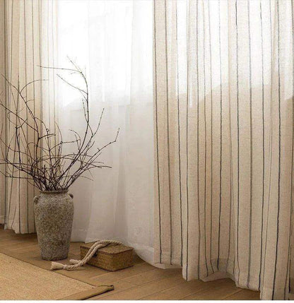 Minimal Linen Cotton Stripe Curtain │ Modern Simple Long Wide Window Drapes - Besontique Home