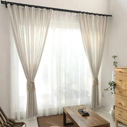 Minimal Linen Cotton Stripe Curtain │ Modern Simple Long Wide Window Drapes - Besontique Home
