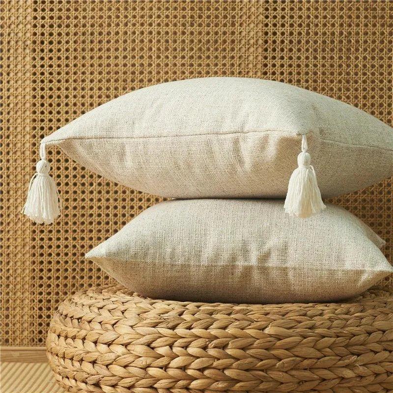 Minimal Linen Cushion Cover with Tassels - Besontique Home