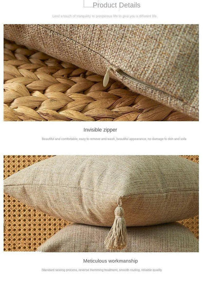 Minimal Linen Cushion Cover with Tassels - Besontique Home