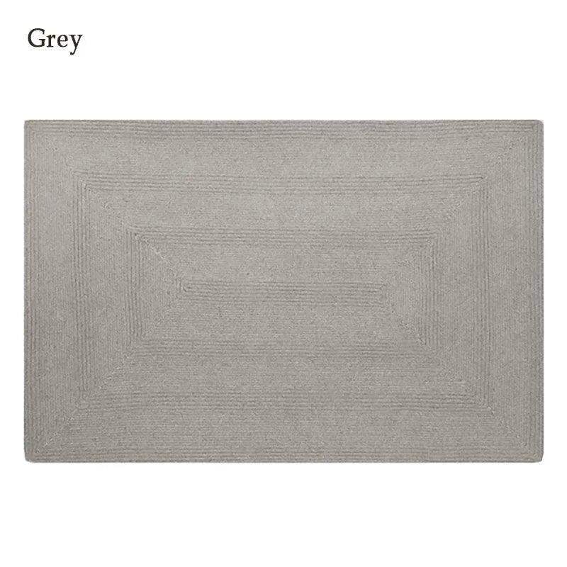Minimal Natural Wool Rectangular Carpet │ Hand Woven Living Room Bedroom Rug - Besontique Home