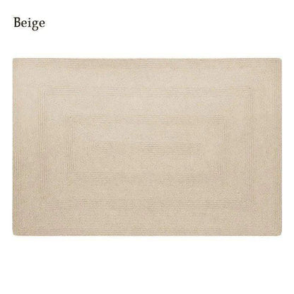 Minimal Natural Wool Rectangular Carpet │ Hand Woven Living Room Bedroom Rug - Besontique Home