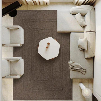 Minimal Natural Wool Rectangular Carpet │ Hand Woven Living Room Bedroom Rug - Besontique Home