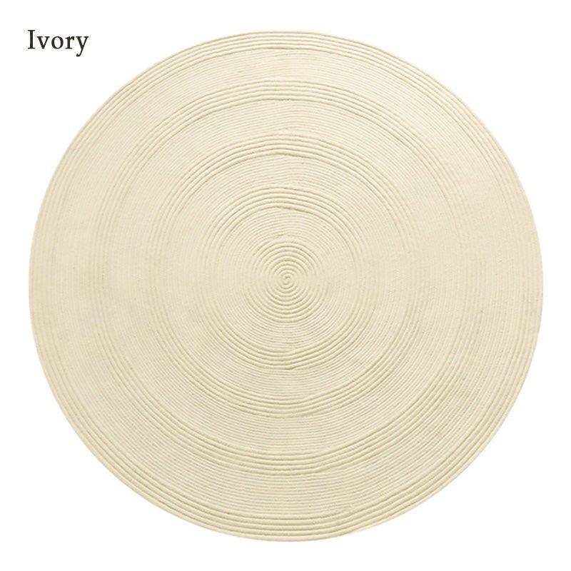 Minimal Natural Wool Round Carpet │ Hand Woven Living Room Bedroom Rug - Besontique