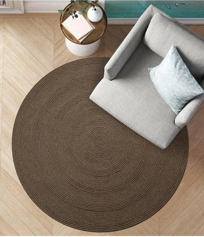 Minimal Natural Wool Round Carpet │ Hand Woven Living Room Bedroom Rug - Besontique Home