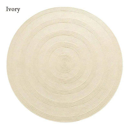Minimal Natural Wool Round Carpet │ Hand Woven Living Room Bedroom Rug - Besontique Home