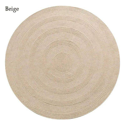 Minimal Natural Wool Round Carpet │ Hand Woven Living Room Bedroom Rug - Besontique Home