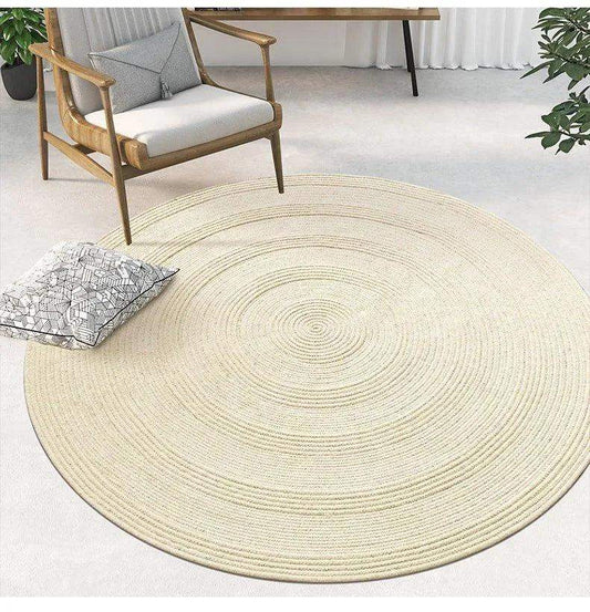 Minimal Natural Wool Round Carpet │ Hand Woven Living Room Bedroom Rug - Besontique Home