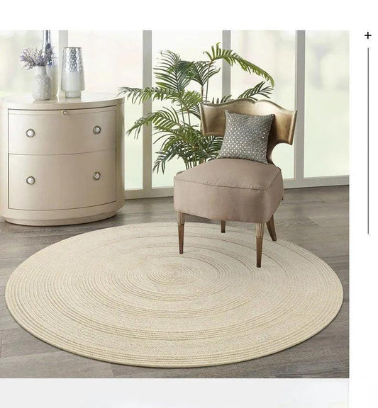 Minimal Natural Wool Round Carpet │ Hand Woven Living Room Bedroom Rug - Besontique Home
