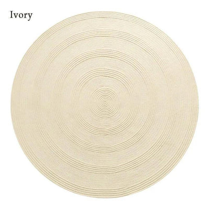 Minimal Natural Wool Round Carpet │ Hand Woven Living Room Bedroom Rug - Besontique Home