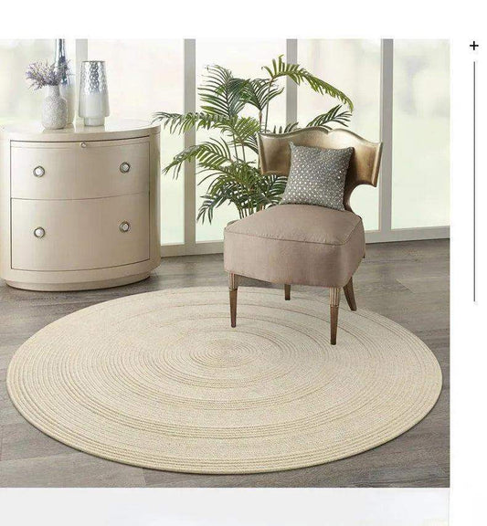 Minimal Natural Wool Round Carpet │ Hand Woven Living Room Bedroom Rug - Besontique Home