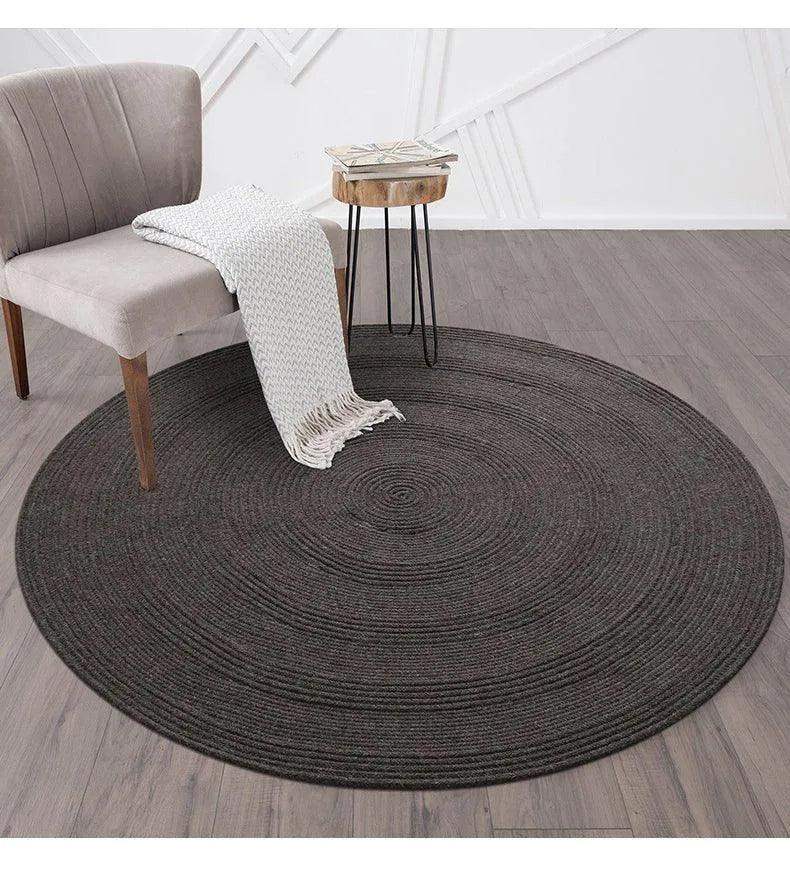 Minimal Natural Wool Round Carpet │ Hand Woven Living Room Bedroom Rug - Besontique Home