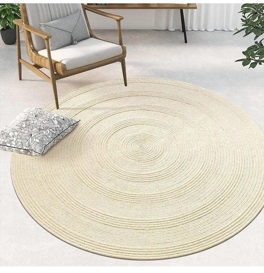 Minimal Natural Wool Round Carpet │ Hand Woven Living Room Bedroom Rug - Besontique Home