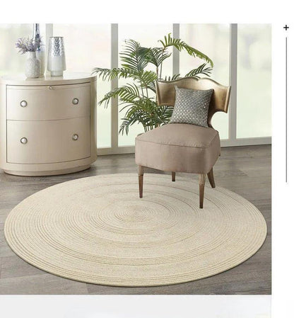 Minimal Natural Wool Round Carpet │ Hand Woven Living Room Bedroom Rug - Besontique Home