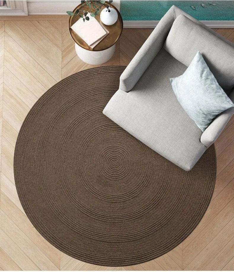 Minimal Natural Wool Round Carpet │ Hand Woven Living Room Bedroom Rug - Besontique Home
