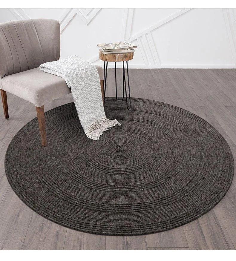 Minimal Natural Wool Round Carpet │ Hand Woven Living Room Bedroom Rug - Besontique Home