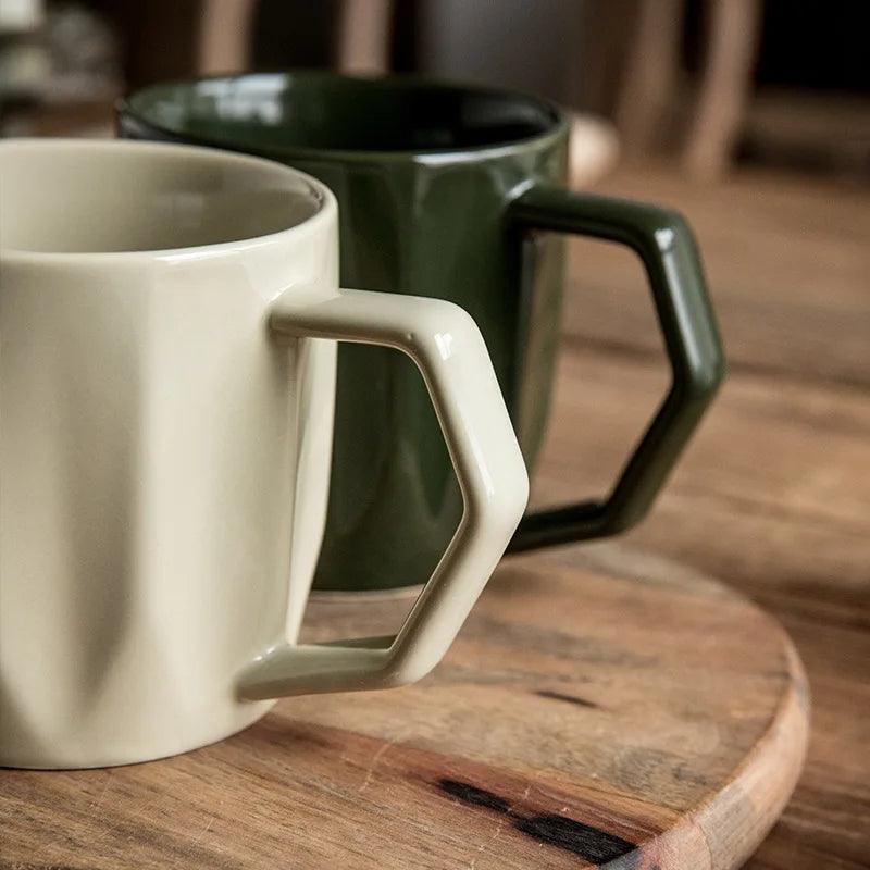 Minimal Retro Mug Cup with Anti-scald Handle │ Modern Simple Design Ceramic Kitchenware - Besontique