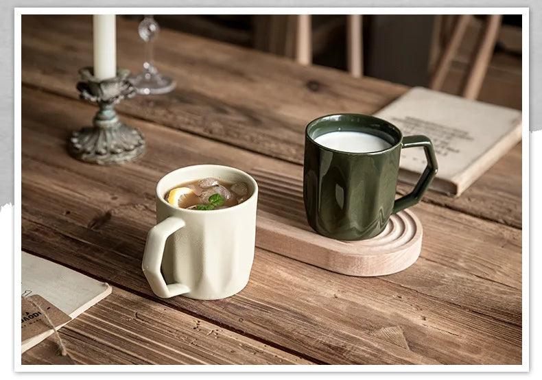 Minimal Retro Mug Cup with Anti-scald Handle │ Modern Simple Design Ceramic Kitchenware - Besontique