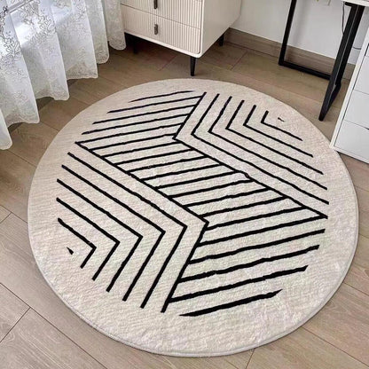 Minimalist Geometric Black Line Pattern Round Carpet │ Modern Home Large Area Plush Rugs - Besontique Home