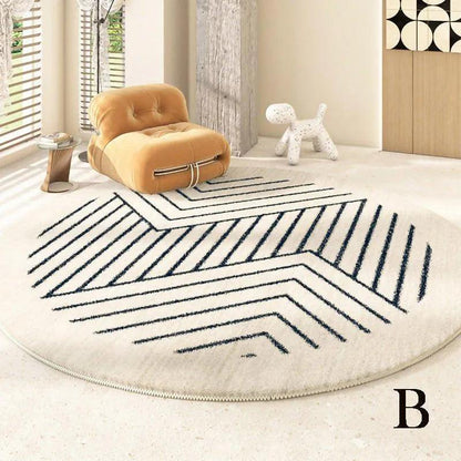 Minimalist Geometric Black Line Pattern Round Carpet │ Modern Home Large Area Plush Rugs - Besontique Home