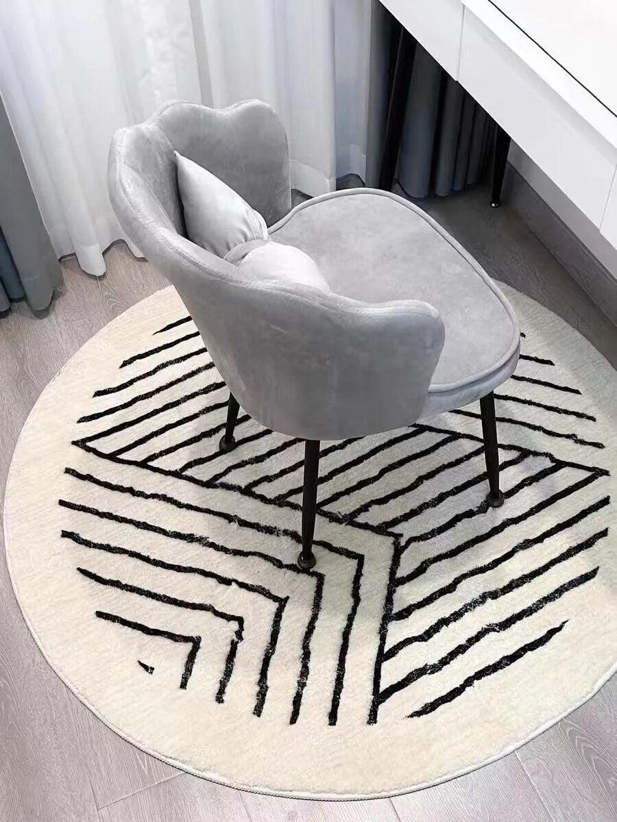Minimalist Geometric Black Line Pattern Round Carpet │ Modern Home Large Area Plush Rugs - Besontique Home